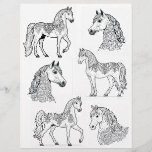 Lámina Caballos de diseño de damasco de arte de línea