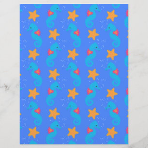 Lámina Caballos De Mar Azules Y Patrón De Starfish