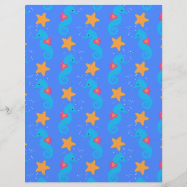 Lámina Caballos De Mar Azules Y Patrón De Starfish (Anverso)