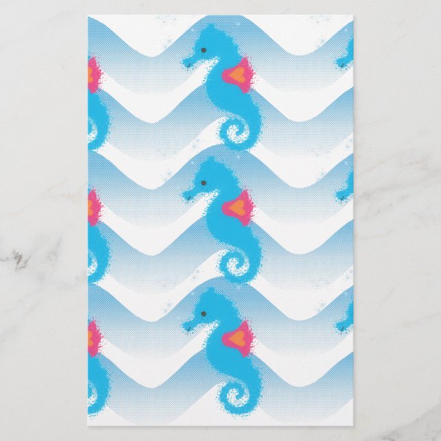 Lámina Caballos De Mar Y Patrón De Ondas Azules (Anverso)