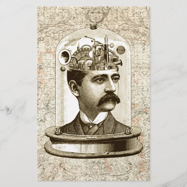 Lámina Cabeza cerebral de reloj de vapor punk en frasco (Anverso)