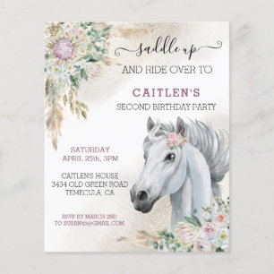 Lámina Cabeza de caballo al acuarela Boho floral cumpleañ