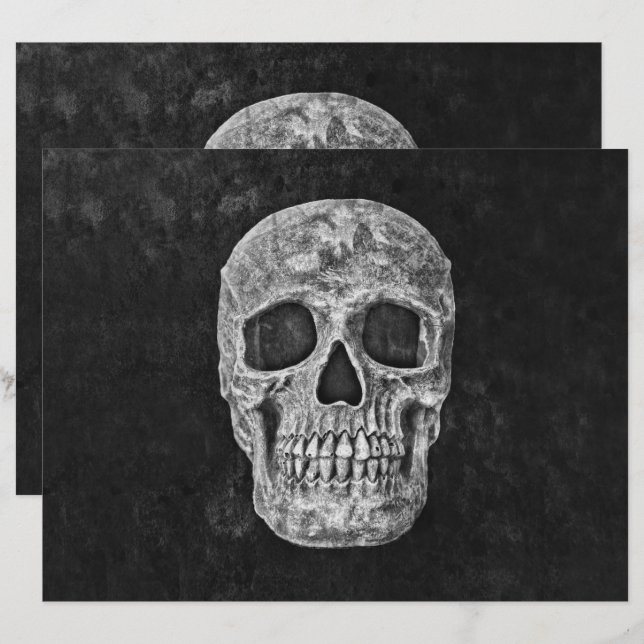 Lámina Cabeza De Calavera Grunge Gótico Blanco Y Negro (Anverso / Reverso)