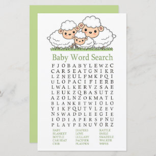 Lámina Cables corderos Baby Shower Word Search Game