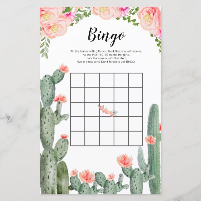 Lámina Cactus Floral Watercolor Bingo (Anverso)