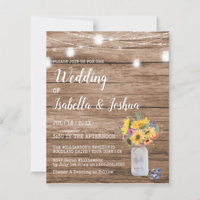 Lámina Cadena de luz de presupuesto | Mason Jar Boda (Anverso)