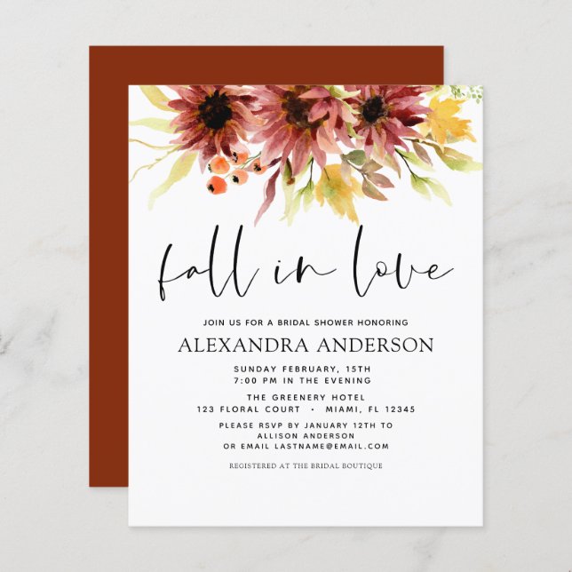 Lámina Cae la ducha de novia en el amor girasol (Anverso / Reverso)