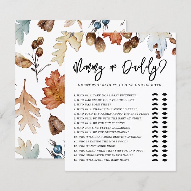 Lámina Caer en el amor mamá de otoño o papá Baby Shower (Anverso / Reverso)