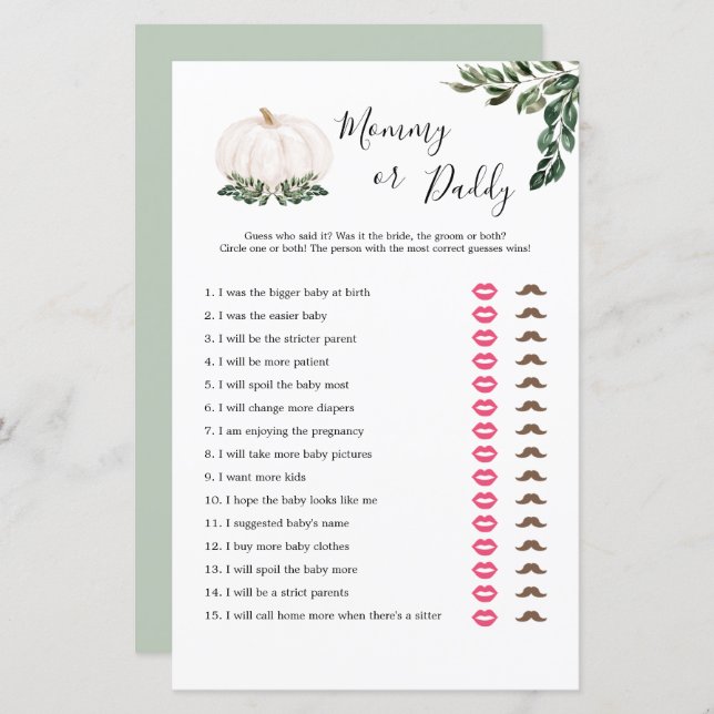 Lámina Caer En La Calabaza Blanca Mami O Papi (Anverso / Reverso)