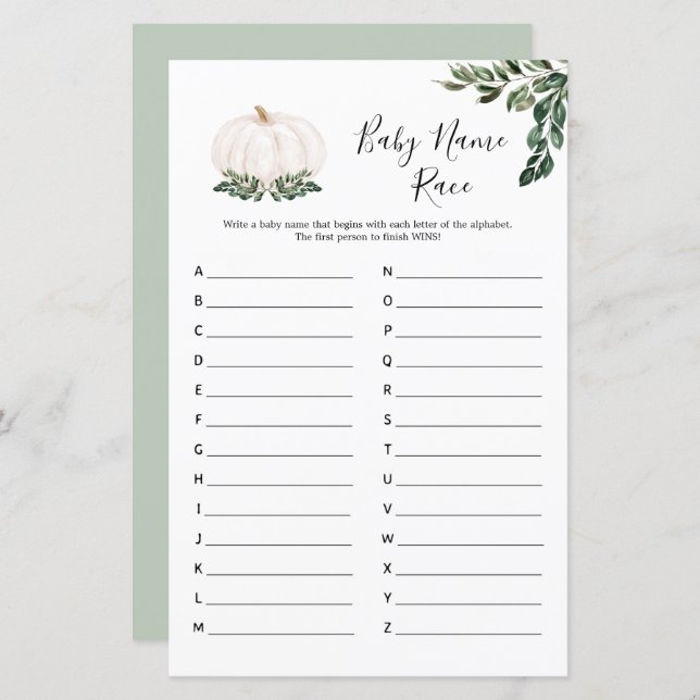 Lámina Caída Calabaza Blanca Nombre Bebé Raza Cajas de Ju (Anverso / Reverso)