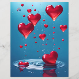 Lámina caída de brillantes corazones de amor