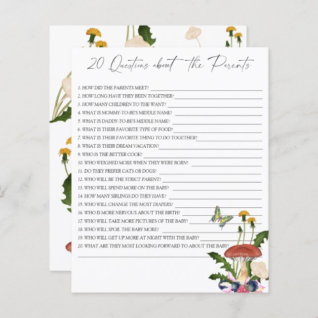 Lámina Caída de hongos - 20 preguntas sobre los padres (Anverso / Reverso)