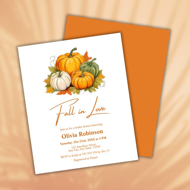 Lámina Caída de presupuesto en amor Invitación a ducha de (Budget Fall in Love Autumn Rustic Pumpkin Bridal Shower Invitation  )