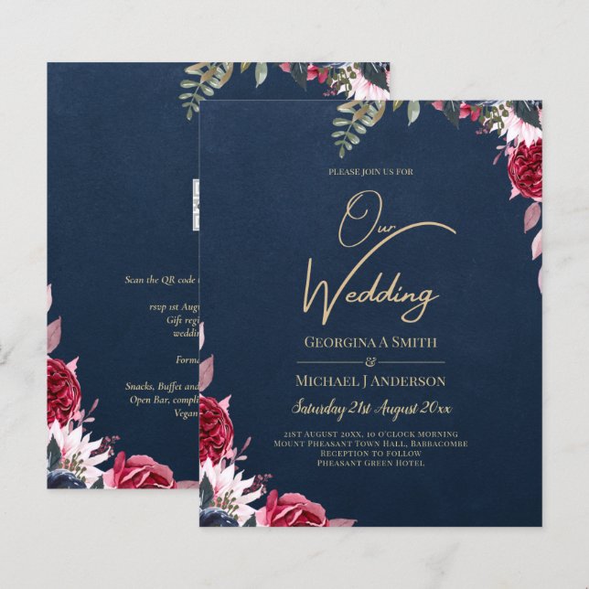 Lámina Caída del invierno de borgoña con flores de Berry  (Anverso / Reverso)