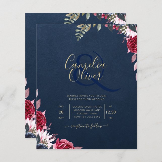 Lámina Caída del invierno de borgoña con flores de Berry  (Anverso / Reverso)