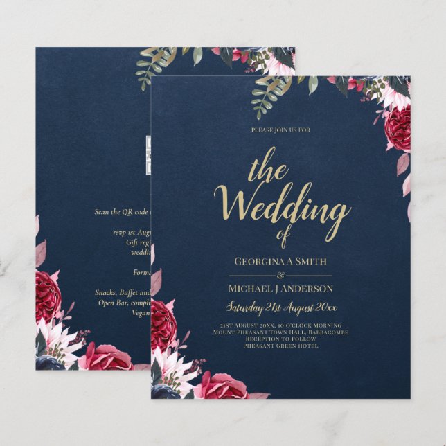 Lámina Caída del invierno de borgoña con flores de Berry  (Anverso / Reverso)