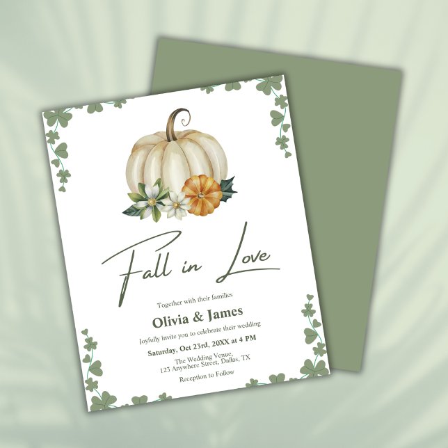 Lámina Caída del presupuesto en amor Sage Invitación a la (Budget Fall in Love Greenery Sage Green Pumpkin Wedding Invitation  )