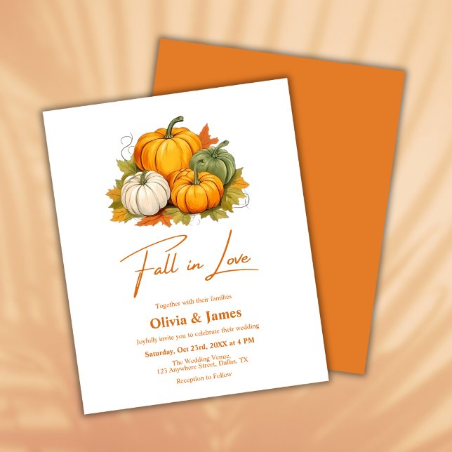 Lámina Caída del presupuesto en el amor Invitación de la  (Fall in Love Autumn Rustic Pumpkin Burnt Orange Wedding Invitation  )