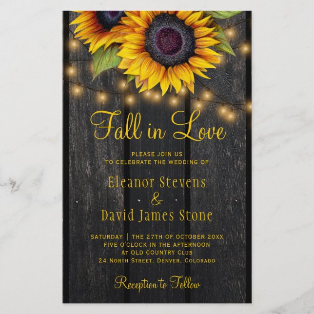 Lámina Caída en amor boda de girasoles rústicos (Anverso)