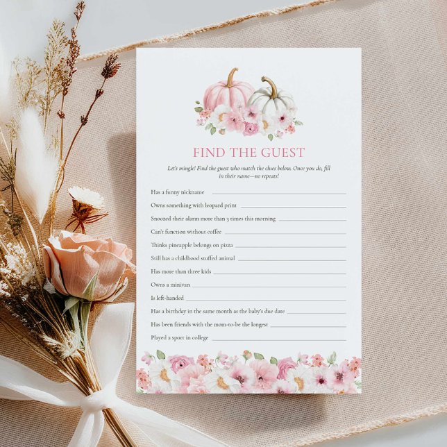 Lámina Calabaza Baby Shower Encuentra el juego invitado (Find the Guest - Girl Autumn Baby Shower Game)
