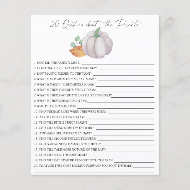 Lámina Calabaza blanca - 20 preguntas sobre los padres (Anverso)