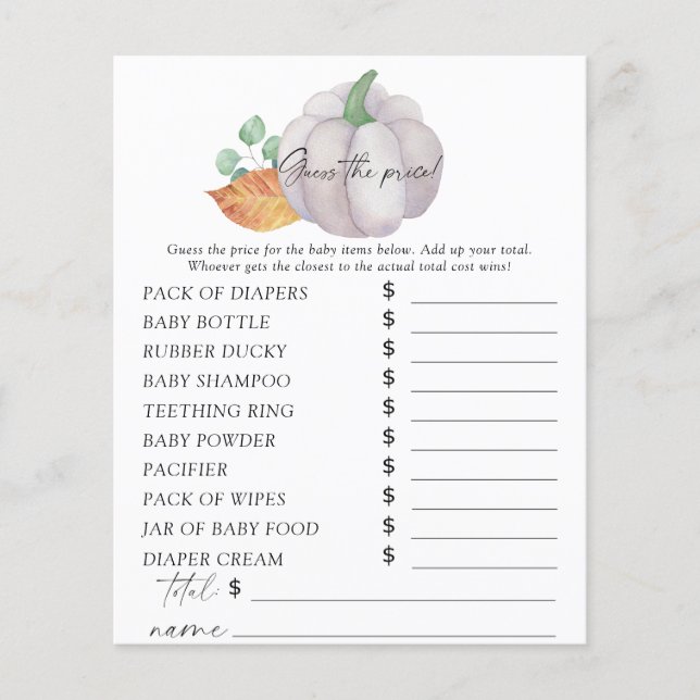 Lámina Calabaza blanca - Adivinen el juego del precio (Anverso)