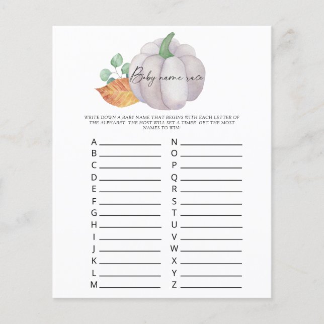 Lámina Calabaza blanca - Juego de raza del nombre del beb (Anverso)