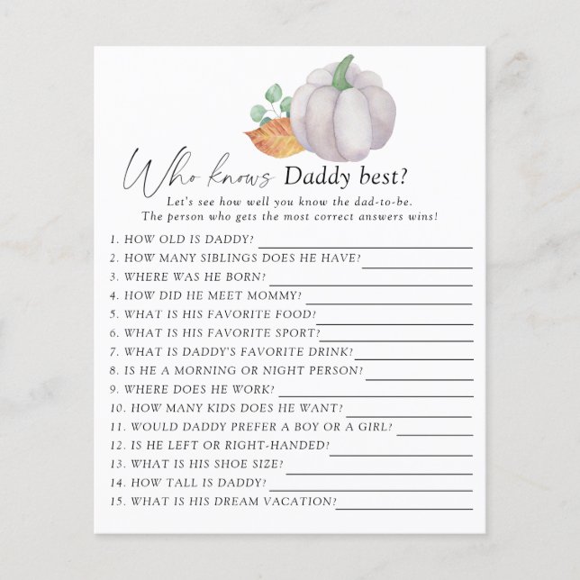 Lámina Calabaza blanca - Quién conoce mejor a papá (Anverso)