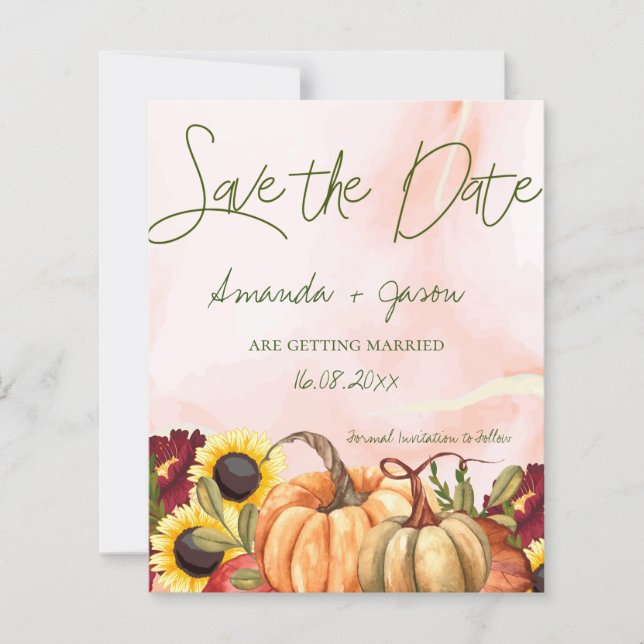Lámina Calabaza Boda De Caída Floral Otoño Salvar La Fech (Anverso)