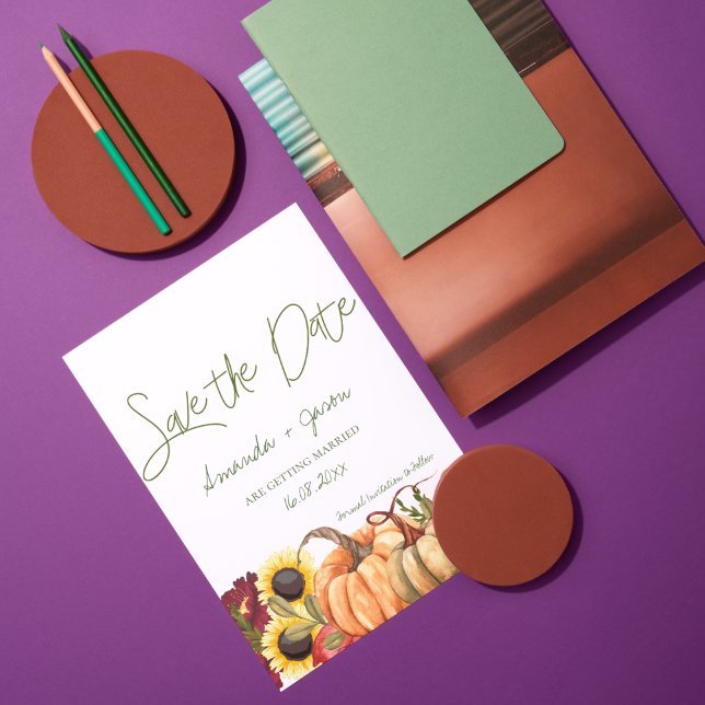Lámina Calabaza Boda De Caída Floral Otoño Salvar La Fech (Pumpkin Autumn Floral Fall Wedding Save The Date Invitation)