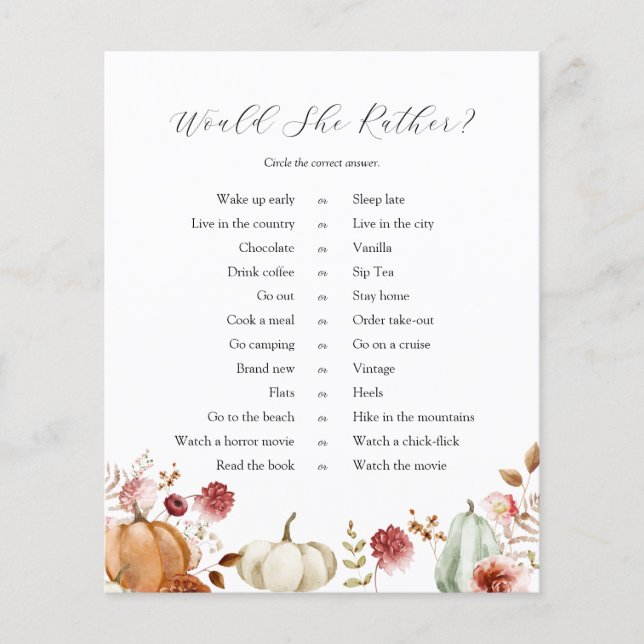 Lámina Calabaza Borgoña Floral Prefiere El Juego (Anverso)