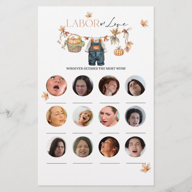 Lámina Calabaza Cae Baby Shower Trabajo o juego de amor (Anverso)