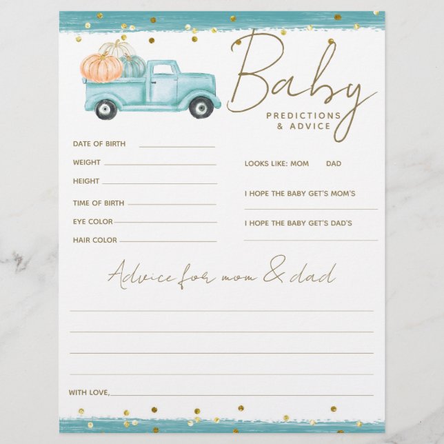 Lámina Calabaza Caída Minimalista Bebé Niño Ducha juego (Anverso)