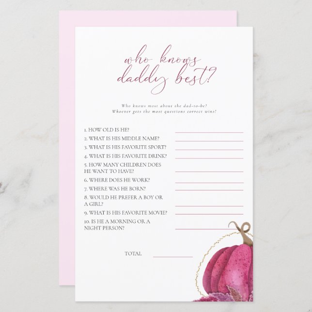 Lámina Calabaza chica que conoce a papi mejor juego de Ba (Anverso / Reverso)