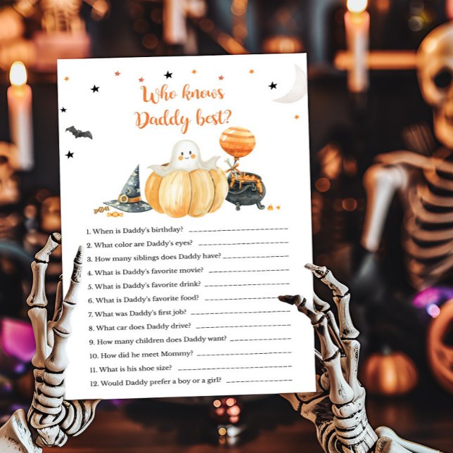 Lámina Calabaza de Bote Pequeño que conoce a papi mejor j (Pumpkin Halloween Baby Shower Who knows Daddy Best Game)