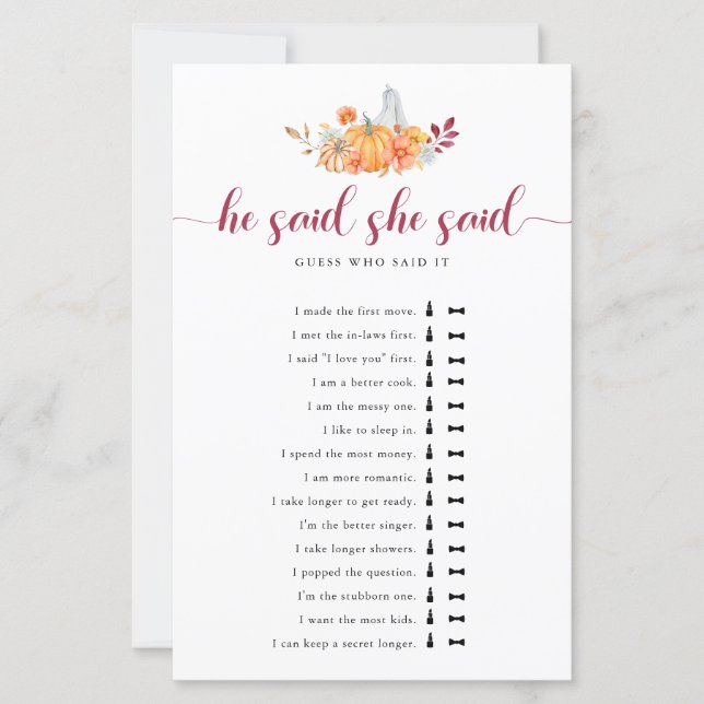 Lámina Calabaza De Ducha De Novias De Caída Dijo Que Dijo (Anverso)