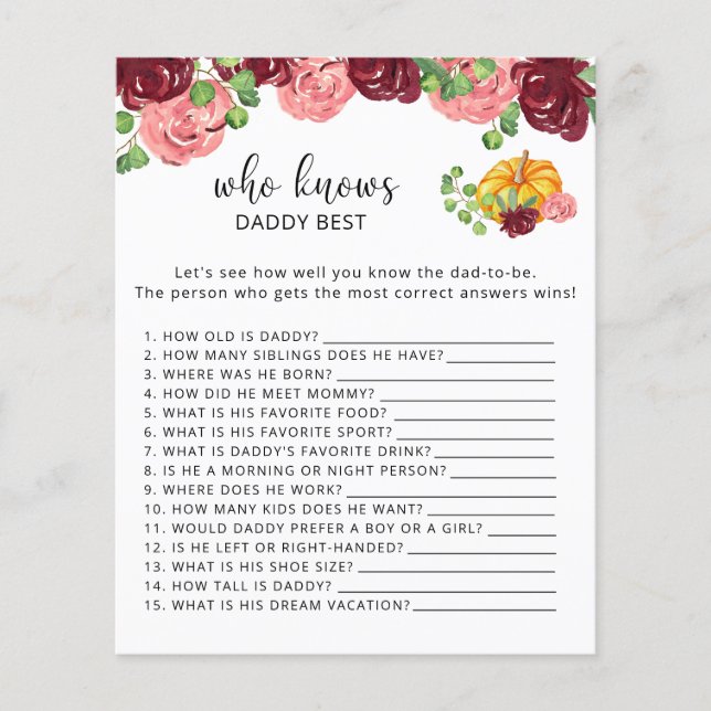 Lámina Calabaza de otoño floral quién conoce mejor a DADD (Anverso)