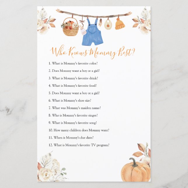 Lámina Calabaza de ropa de niño Otoño que conoce mejor a  (Anverso)