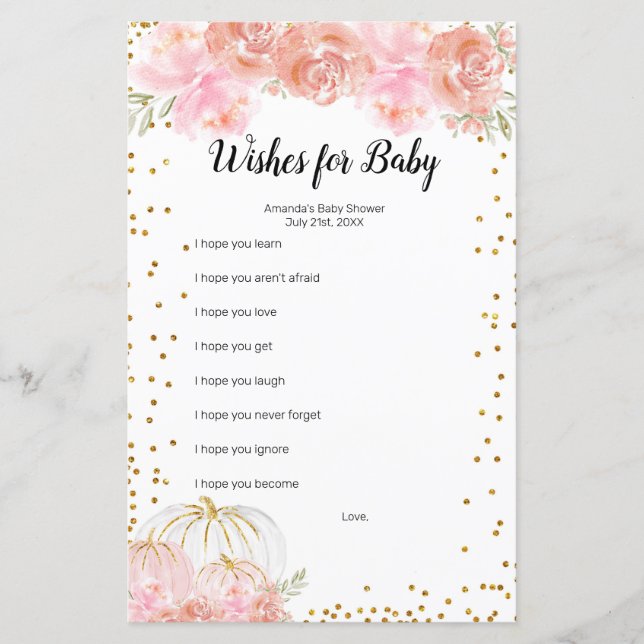 Lámina Calabaza floral Agua para los deseos del bebé (Anverso)