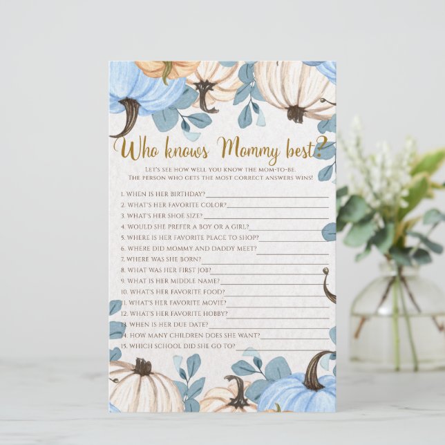 Lámina Calabaza floral - Quién conoce a mamá mejor juego  (Anverso de pie)