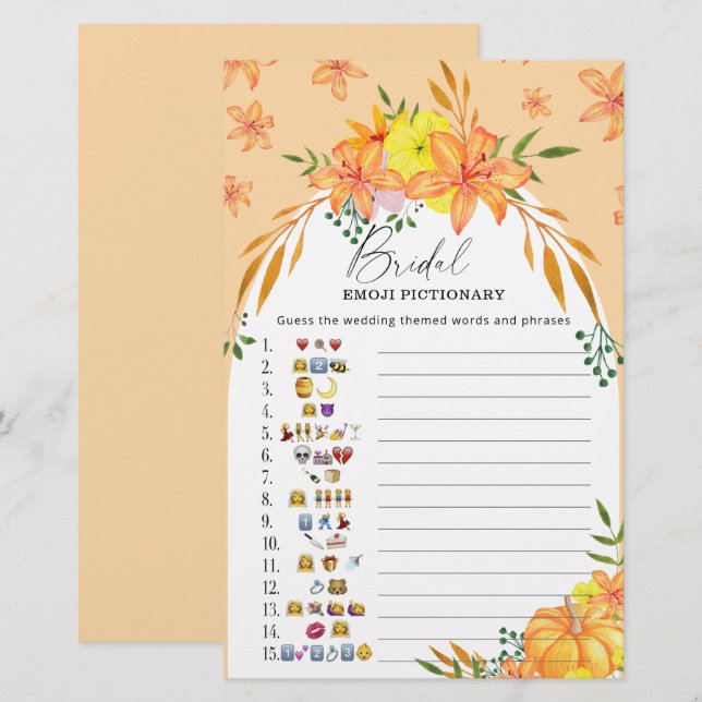 Lámina Calabaza - juego de emoji de ducha de novia (Anverso / Reverso)