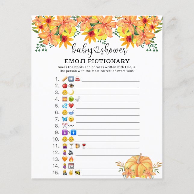 Lámina Calabaza - juego de fotos de Emoji ducha bebé (Anverso)