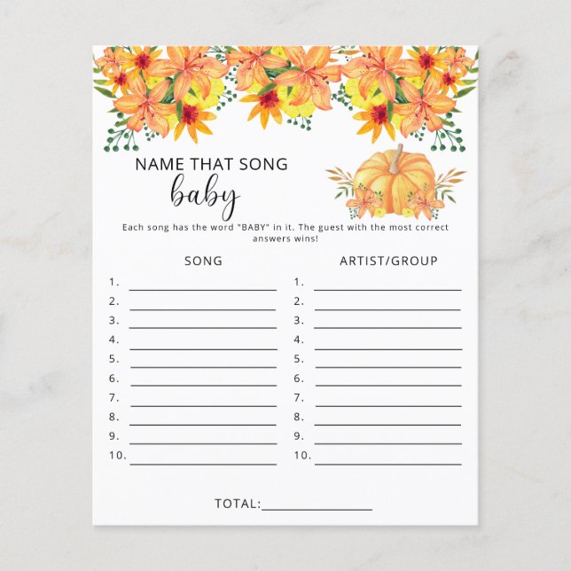 Lámina Calabaza - Nombra esa canción, juego de ducha bebé (Anverso)