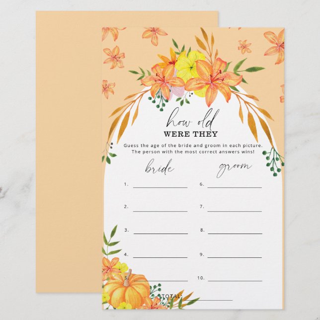 Lámina Calabaza otoñal - ¿Cuántos años tenían los juegos  (Anverso / Reverso)