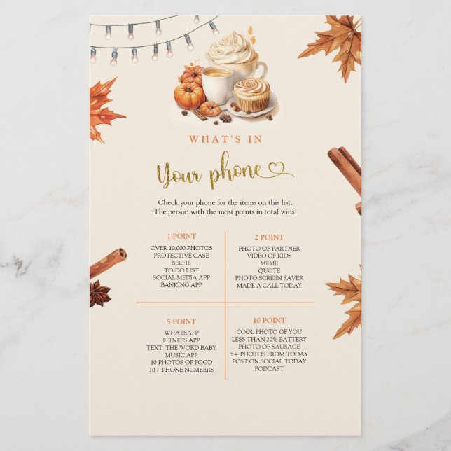 Lámina Calabaza otoñal ¿Qué hay en tu juego de teléfono? (Anverso)