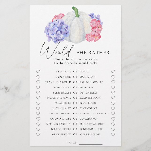 Lámina Calabaza - ¿Prefiere un juego de ducha de novia? (Anverso)