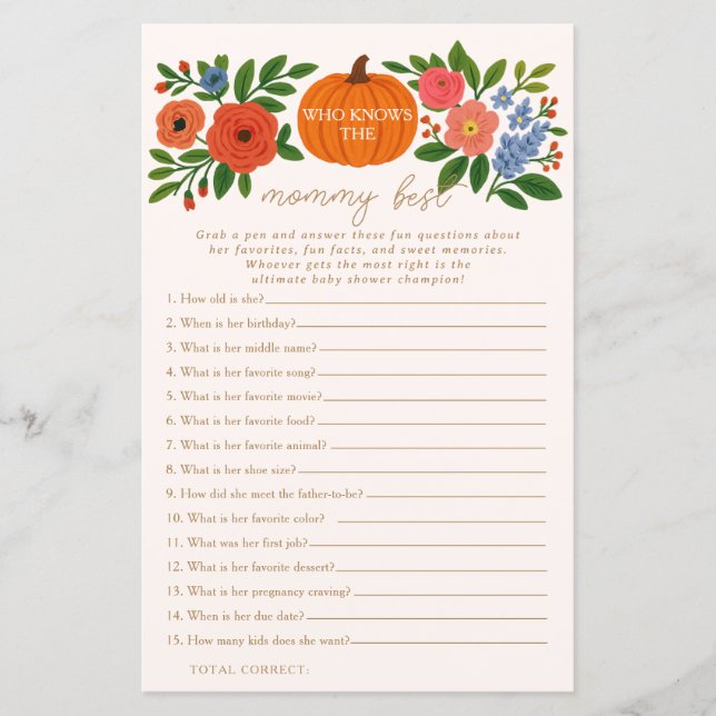 Lámina Calabaza que conoce a mamá mejor juego de Baby Sho (Anverso)