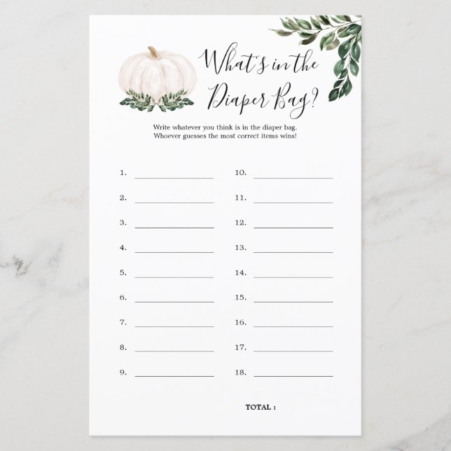 Lámina Calabaza ¿Qué hay en el juego de Baby Shower de la (Anverso)