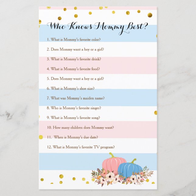 Lámina Calabaza rosa y azul que conoce a mamá mejor juego (Anverso)