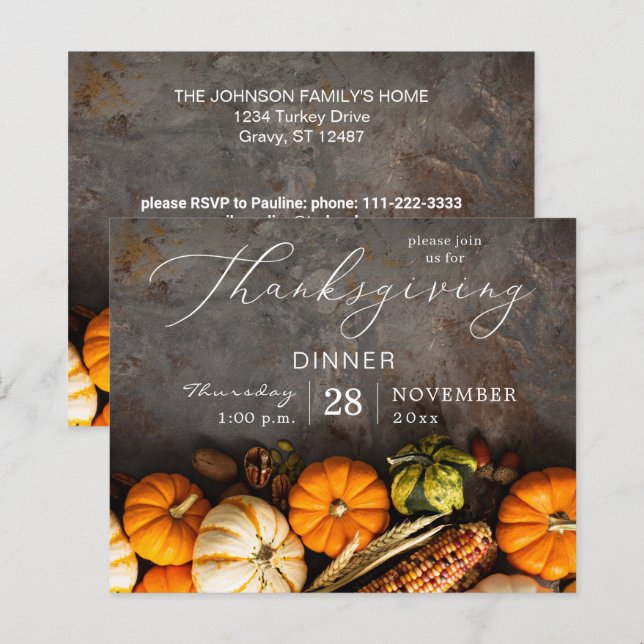 Lámina Calabazas para la cena del Día de Acción de Gracia (Anverso / Reverso)